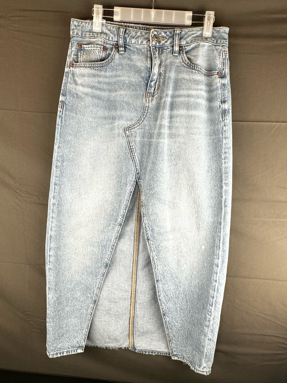 American Eagle Outfitters Light Blue Denim Straight Leg Skirt with Front Slit
